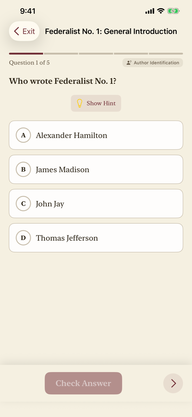 Federalist Papers multiple choice quiz