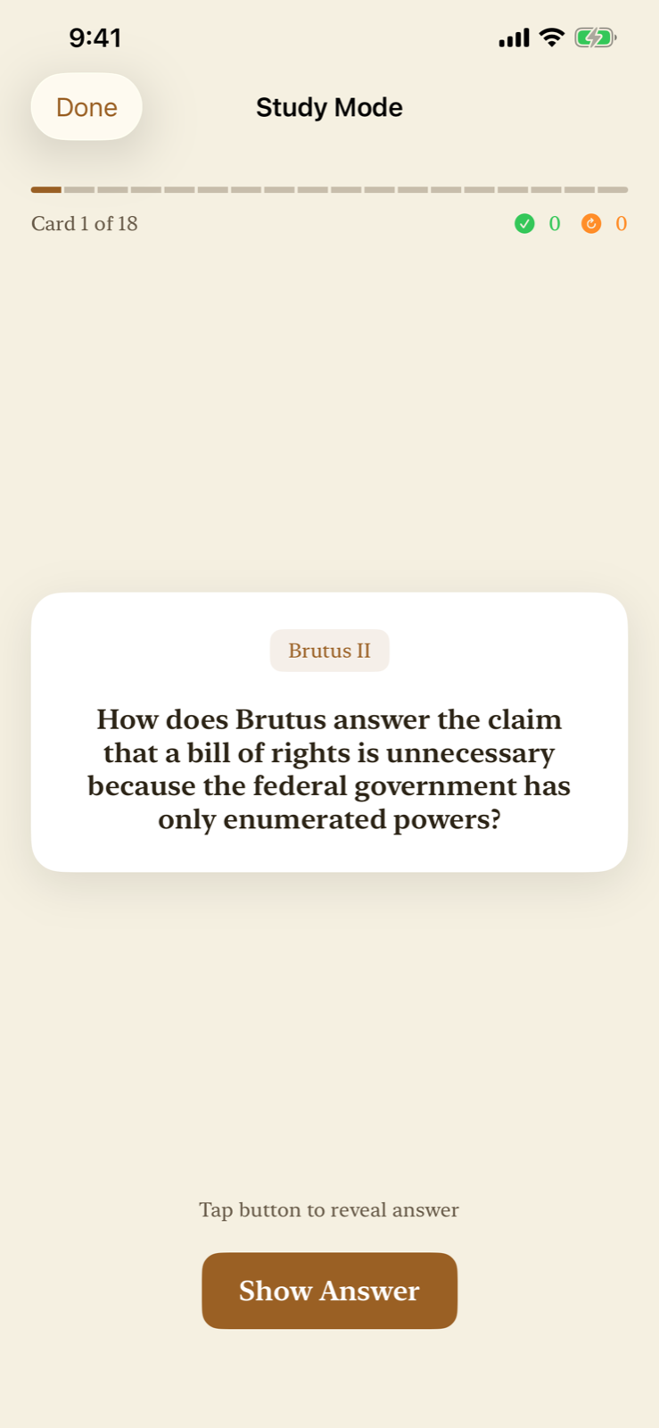 Anti-Federalist Papers flashcard study mode